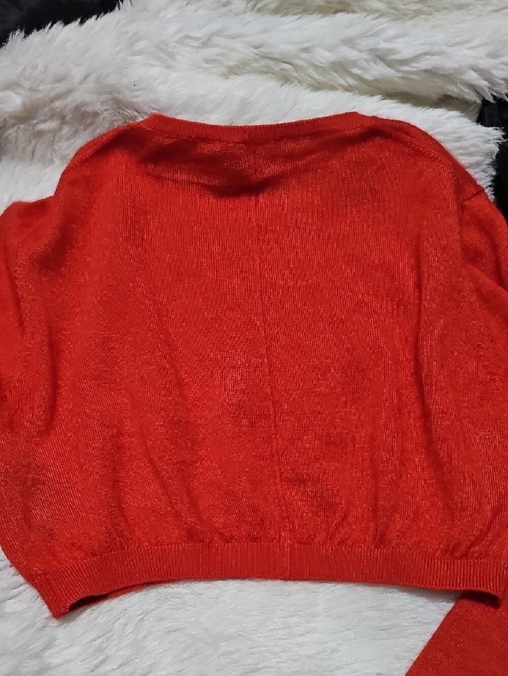 Cropped Crewneck Sweater in Bright Orange - Picture 4 of 7